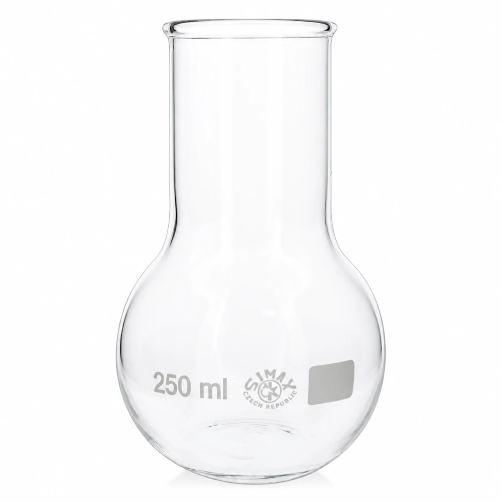 Ballon à fond plat 250 ml à col large, en verre borosilicate avec bord renforcé Ballon en verre transparent de 250 ml avec large ouverture pour un remplissage facile