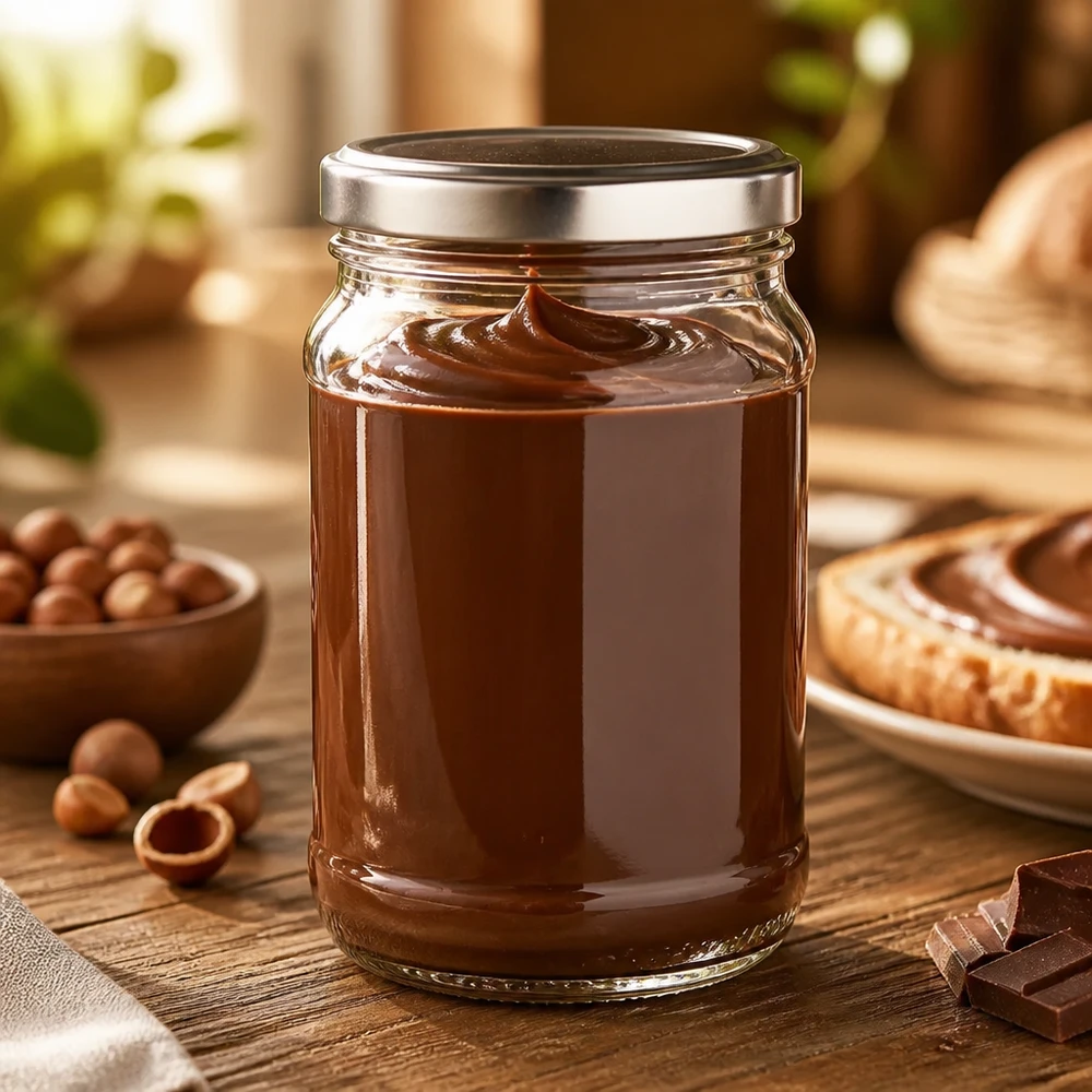 Bocal en verre de 370 ml avec couvercle à vis argenté, destiné aux pâtes à tartiner onctueuses