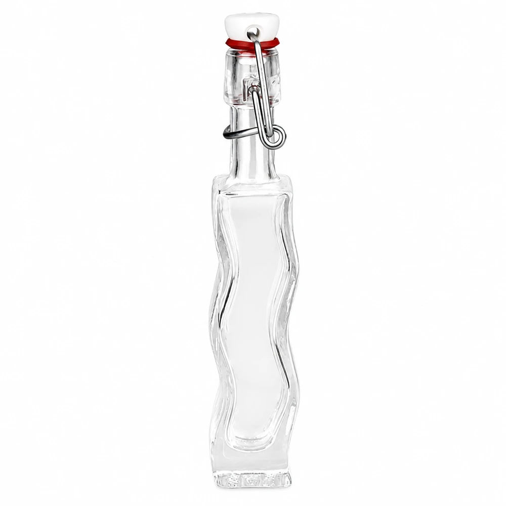 Bouteille en verre Anna de 40 ml avec verre transparent et bouchon à étrier en PVC blanc UNiTWIST, forme incurvée