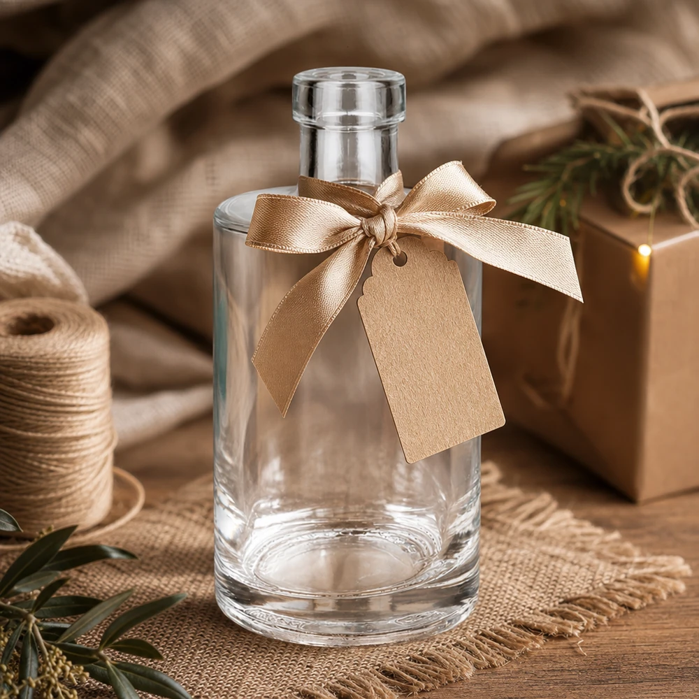 Bouteille en verre 350 ml « Marie » sans bouchon UNiTWIST® Bouteille en verre Marie de 350 ml avec ruban doré et étiquette cadeau emballage cadeau rustique Image 10 sur 10