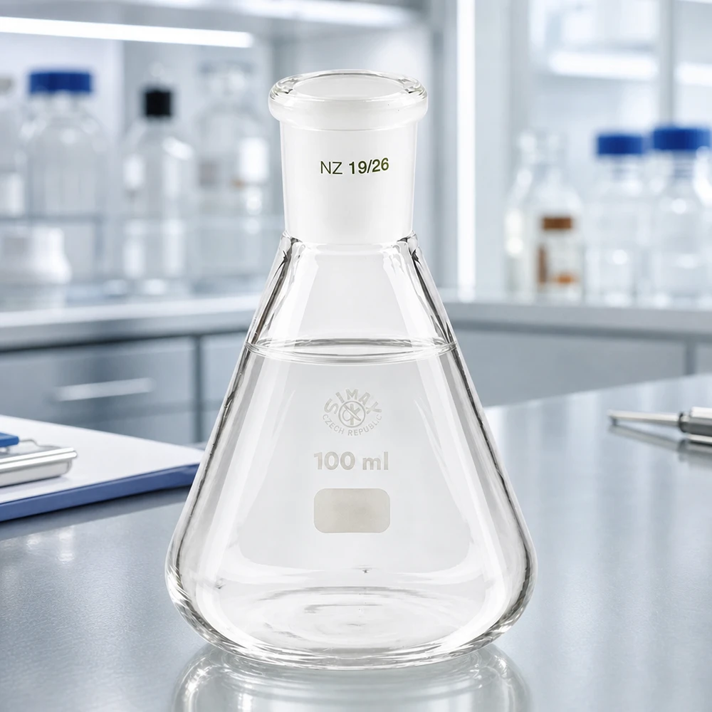 Erlenmeyer 100 ml col étroit, verre borosilicate à rodage normalisé 19/26