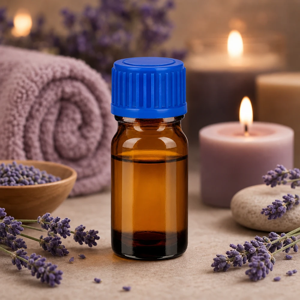 Flacon de 5ml 11mm SV bleu STD BrownLine UT18/5 Bouteille en verre brun BrownLine de 5ml pour l'aromathérapie et les applications de bien-être avec bouchon bleu