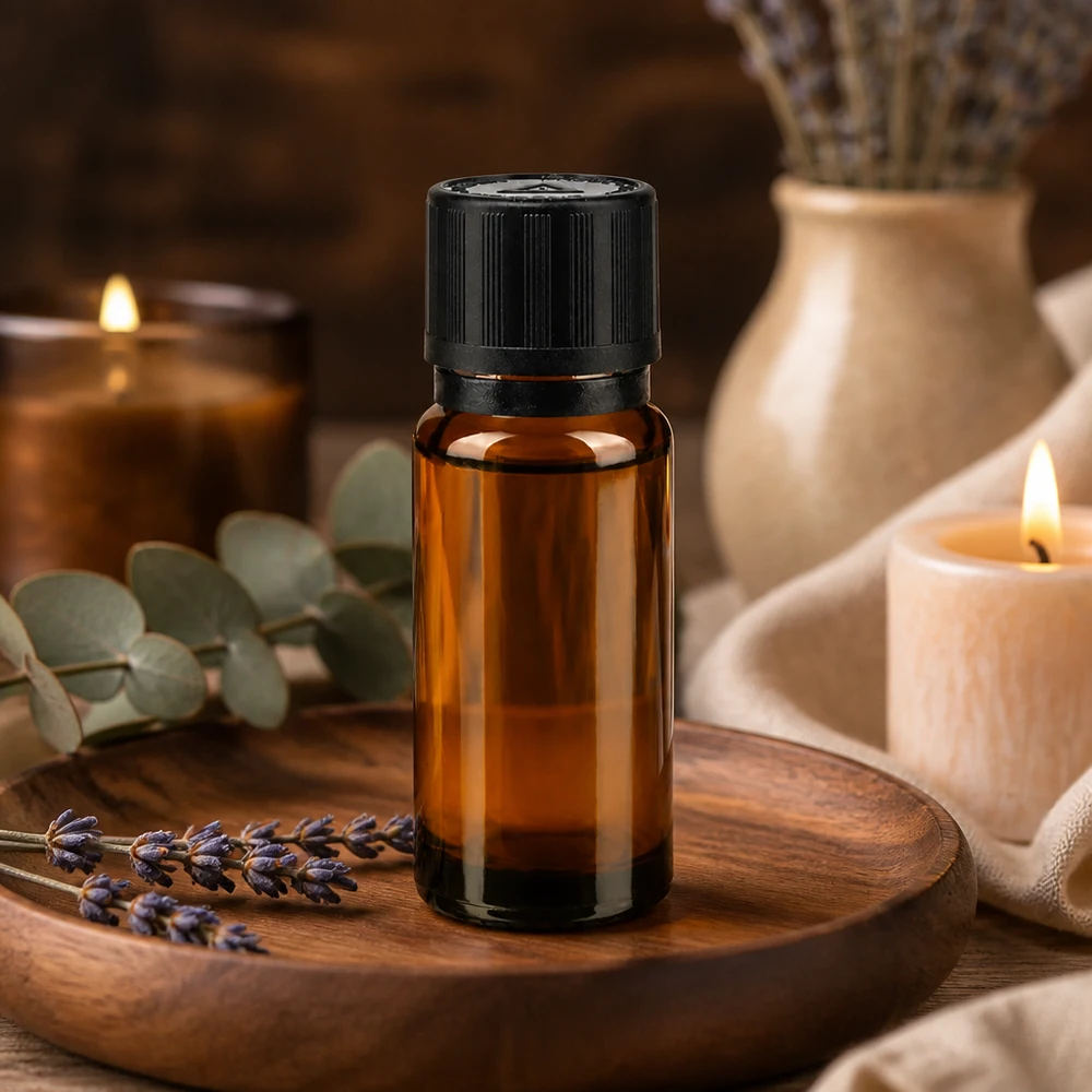 Flacon doseur en verre ambré de 10 ml avec un bec verseur de 1 mm pour les huiles essentielles et les cosmétiques naturels