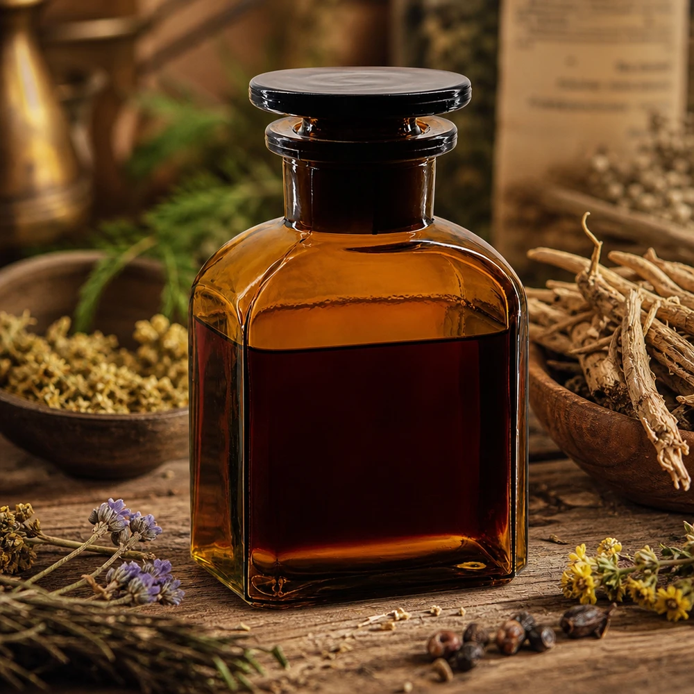 Flacon carré col large 150 ml + bouchon RIN, verre ambré Flacon en verre ambré haut de gamme de 150 ml, de forme carrée, avec bouchon à col large, destiné aux huiles aromatiques et aux cosmétiques naturels