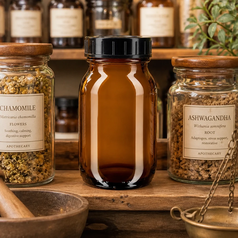Pot à vis de 100ml en verre brun de haute qualité idéal pour les herbes et les épices