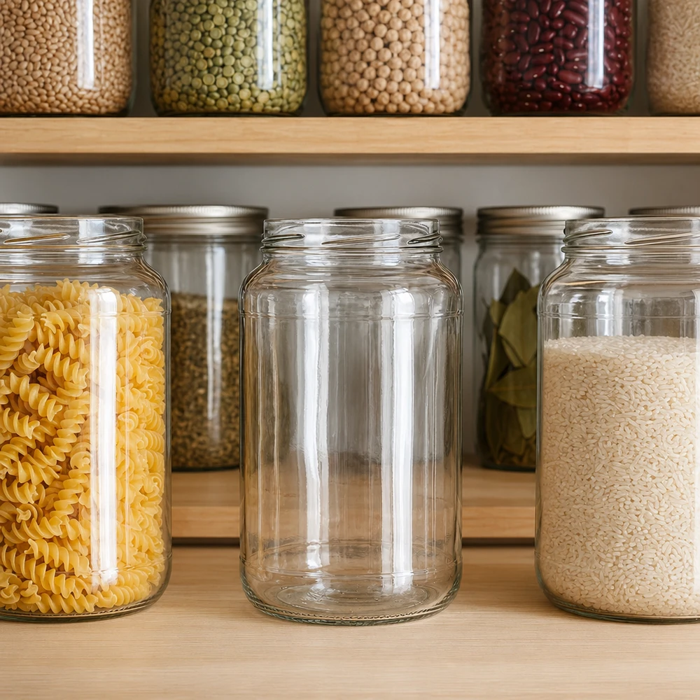 1700ml Verre rond sans couvercle (TO100) UNiTWIST UNiTWIST Runda1700 Verre renversé 1700ml TO100 Étagère à provisions Garde-manger Pâtes Riz Légumineuses Stockage organisé