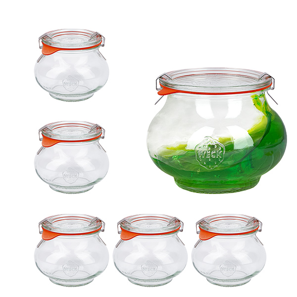 Lot de 6 pots Weck 220ml verres à bijoux, 1/4L verres renversés