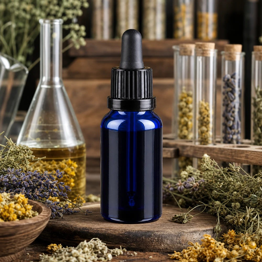 Flacon à pipette 20ml noir OV BlueLine UT18/20 Flacon compte-gouttes de 20 ml avec filetage UT18 pour un stockage sûr des teintures et des essences