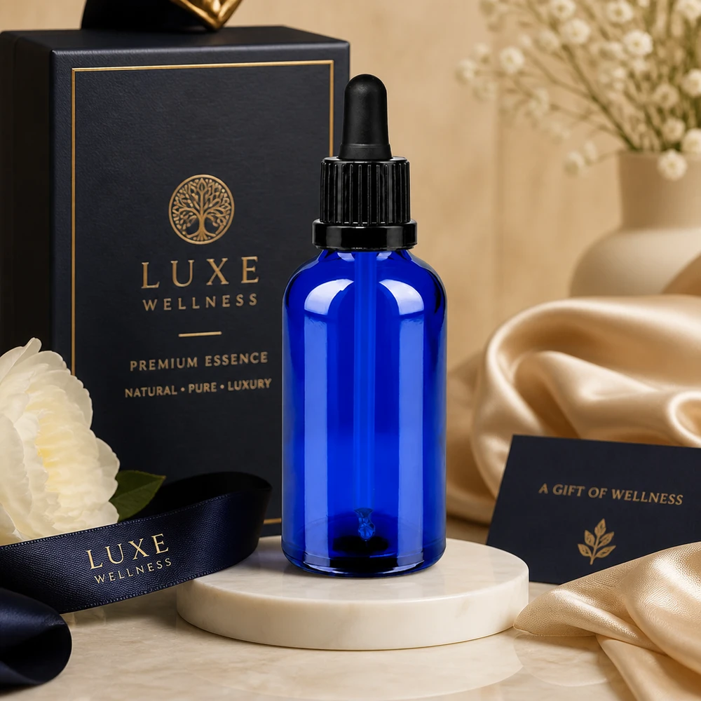 Flacon à pipette 50ml noir OV BlueLine UT18/50 Flacon pipette compact de 50 ml - taille pratique pour les voyages et les soins quotidiens de la peau.