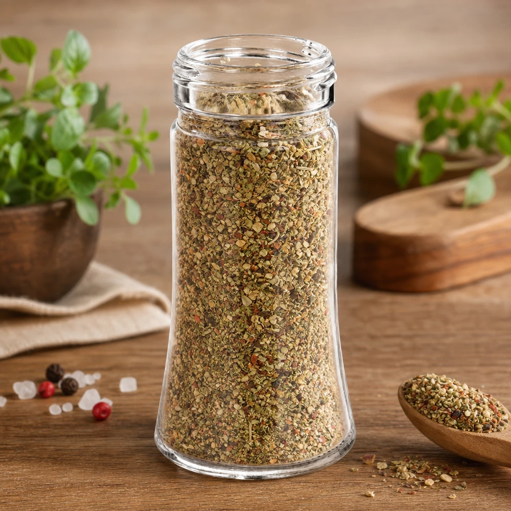 Pot à épices de forme trapézoïdale 95 ml avec filetage 41 mm, en verre clair sans couvercle Pot cylindrique en verre transparent « Bobby » de 95 ml, doté d'un large filetage à vis de 41 mm, pour mélanges d'épices