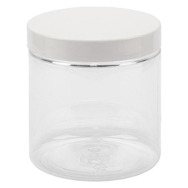 Pot à vis en PET clair 250 ml avec couvercle blanc Pot à vis en PET clair 250 ml avec couvercle blanc
