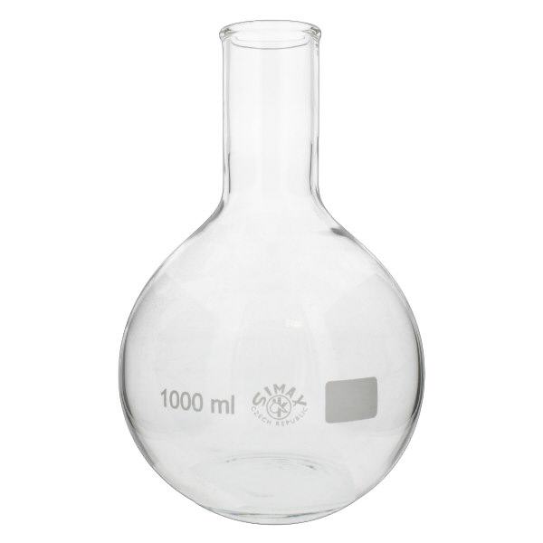 Ballon à fond plat 1000 ml à col étroit, en verre borosilicate avec bord renforcé