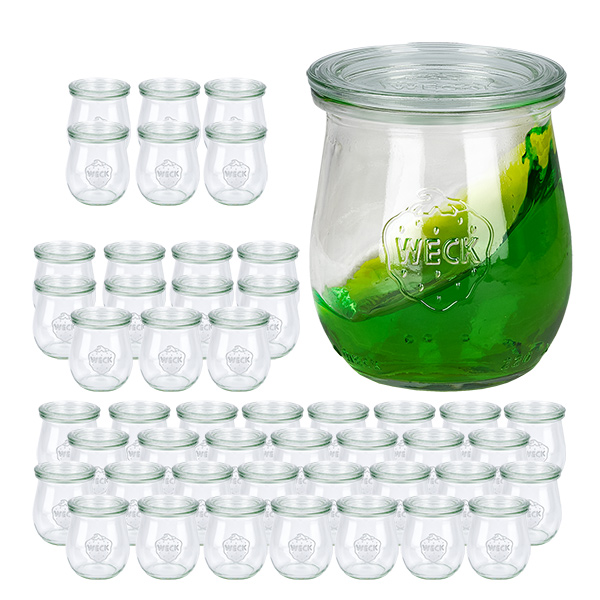 Lot de 48 pots Weck 220 ml pots tulipe avec 48 couvercles en verre Lot de 48 pots Weck 220 ml pots tulipe avec 48 couvercles en verre