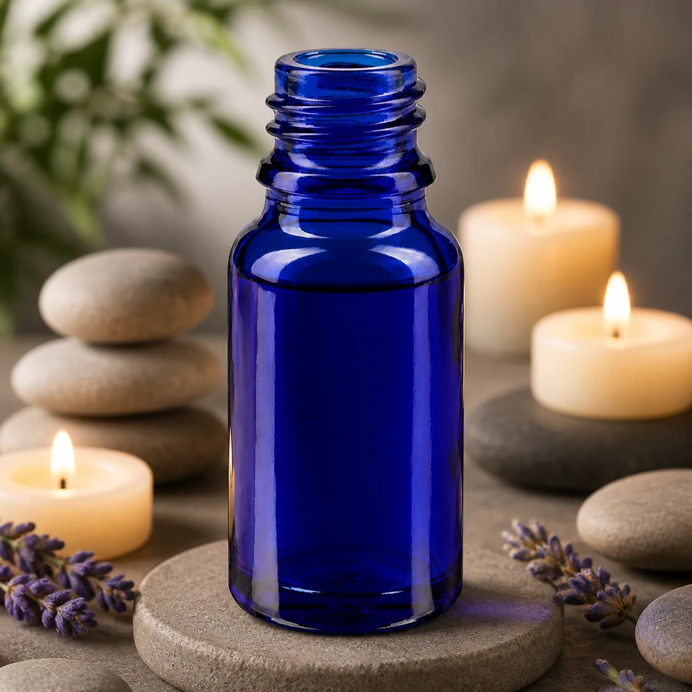 Flacon 10 ml DIN18 - verre bleu Pot à pharmacie de 10 ml d'un bleu cobalt élégant pour les huiles et essences aromathérapeutiques