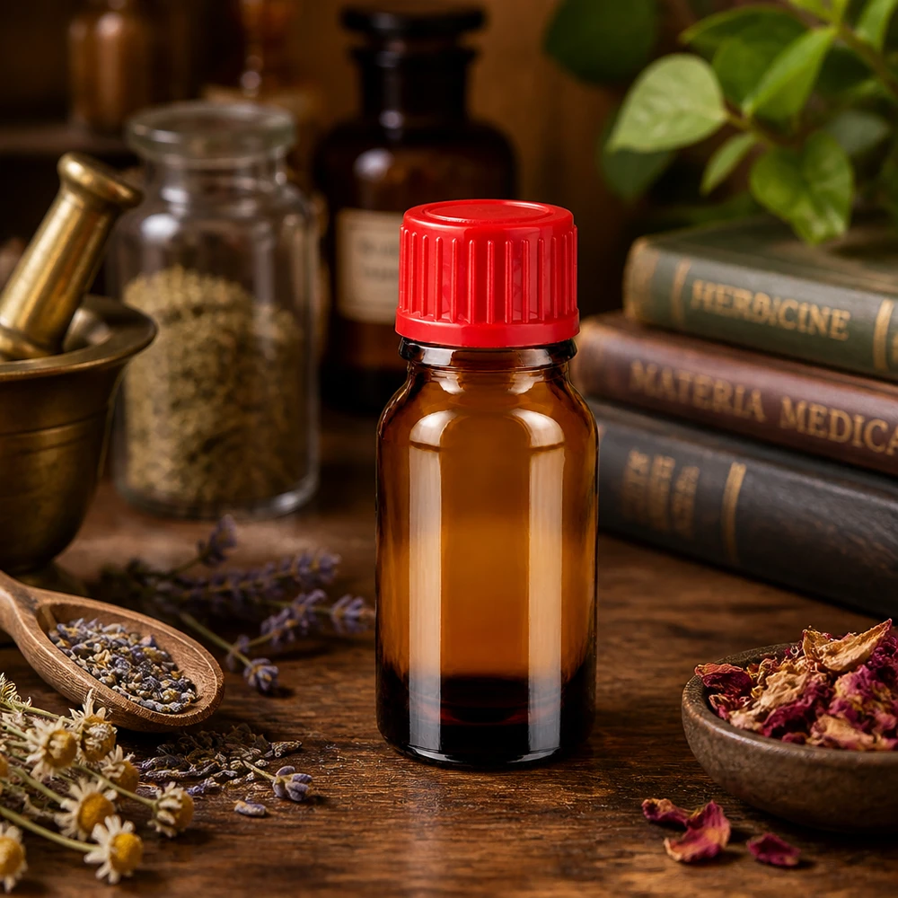 Flacon de 10ml 11mm SV rouge STD BrownLine UT18/10 Bouteille pratique de 10 ml pour les teintures et les essences avec un bouchon rouge pratique