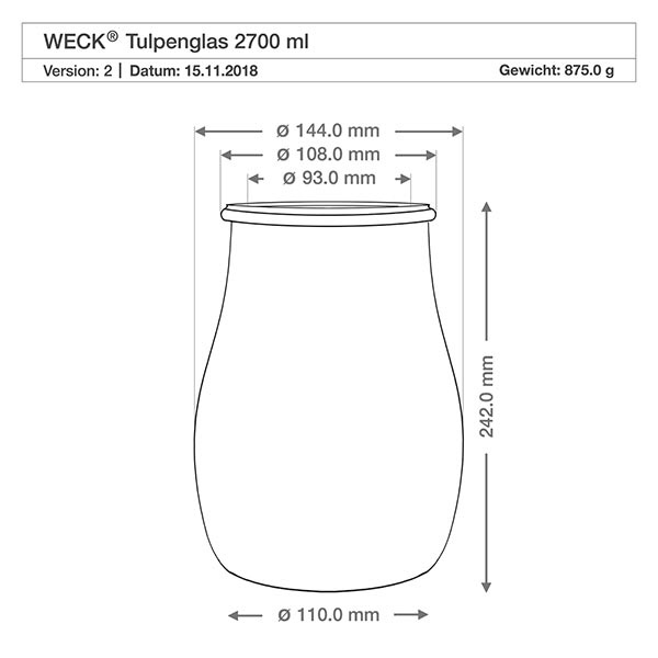 2700ml bocal tulipe WECK RR100 avec bouchon nature