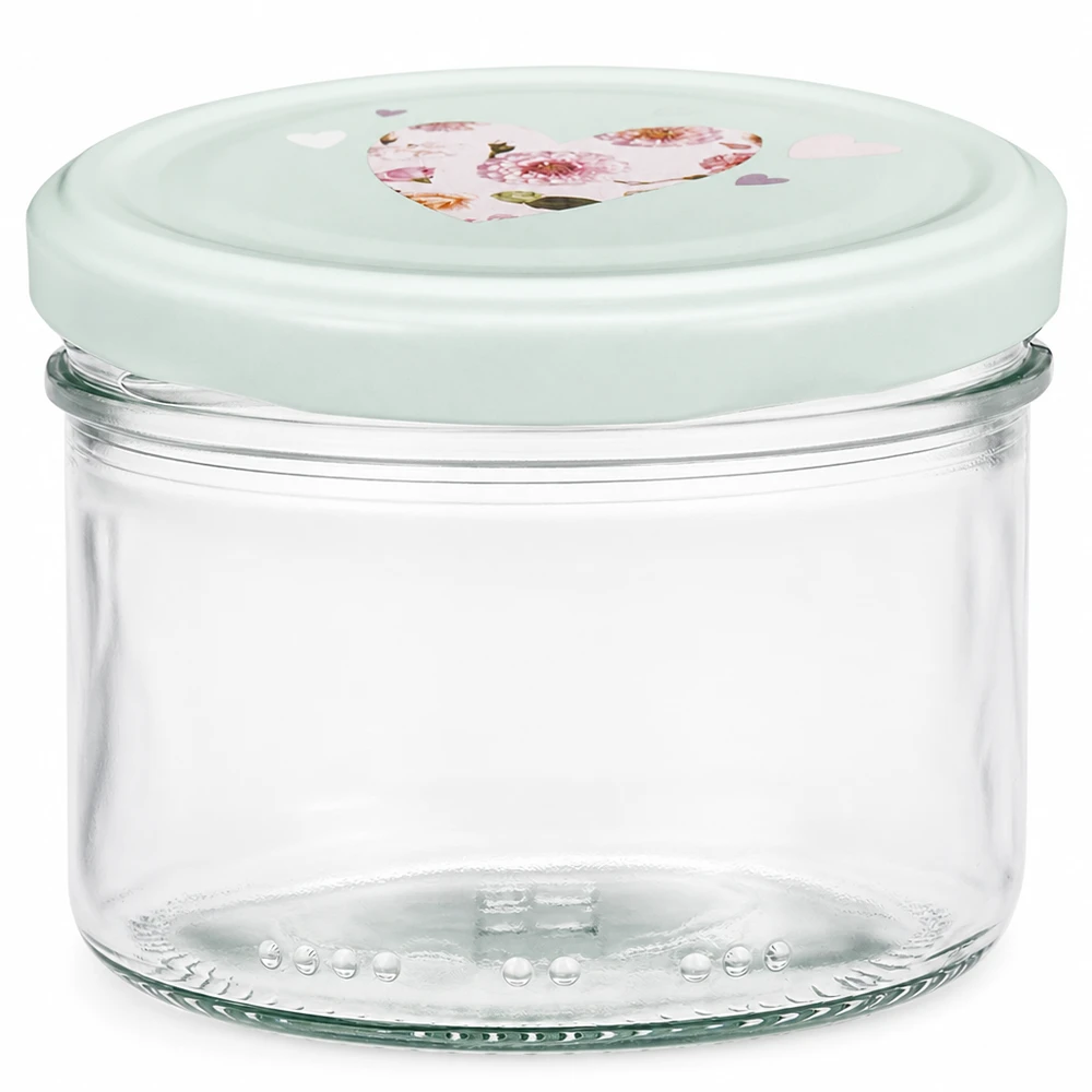 Pot cylindrique de 230 ml + couvercle BasicSeal cur menthe 230ml Zylinderglas mit mint BasicSeal Deckel in Herzdesign für Küche und Vorratshaltung von Glas-Fabrik.de