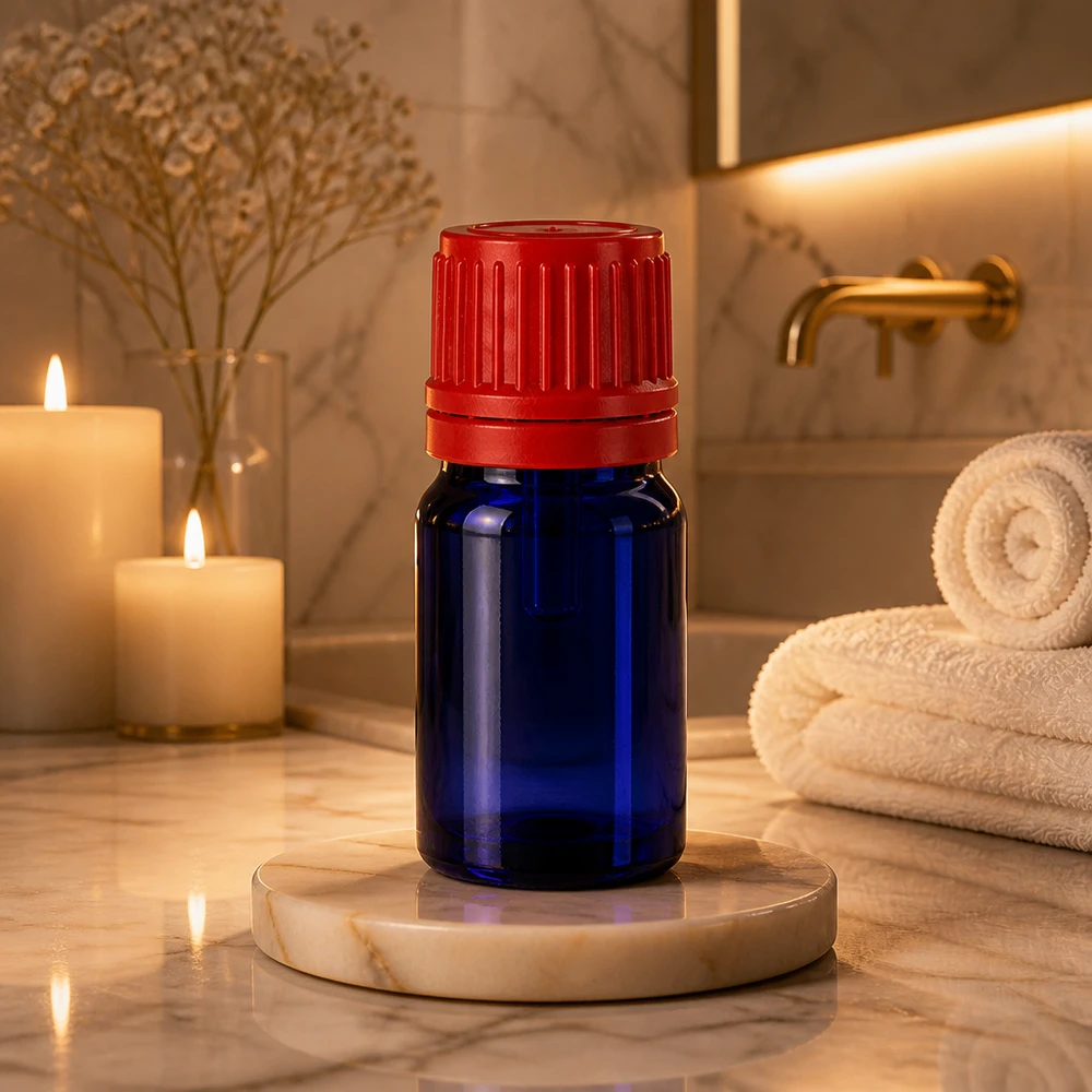 Flacon 5ml 11mm SV rouge OV BlueLine UT18/5 Flacon en verre bleu foncé 5ml avec système de fermeture anti-fuite BlueLine UT18/5