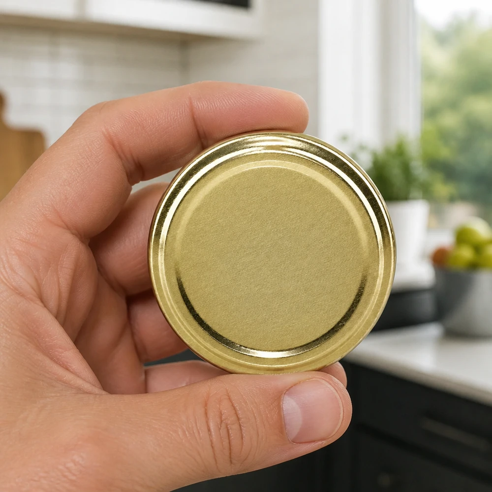 Couvercle BasicSeal 82 mm doré (TO82) UNiTWIST Couvercle métallique doré brillant 82 mm TO82 BasicSeal UniTwist, poignée manuelle, fenêtre de cuisine