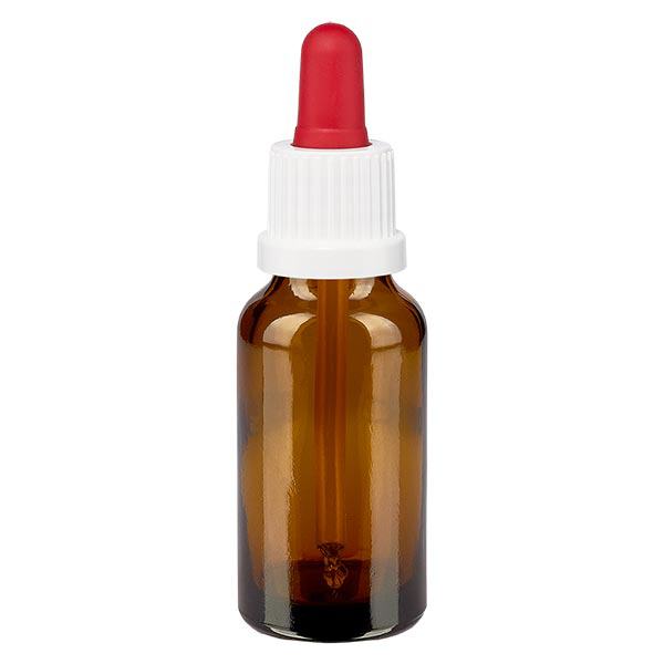 Flacon brun 20 ml + pipette rouge et blanche à système d'inviolabilité Flacon brun 20 ml + pipette rouge et blanche à système d'inviolabilité