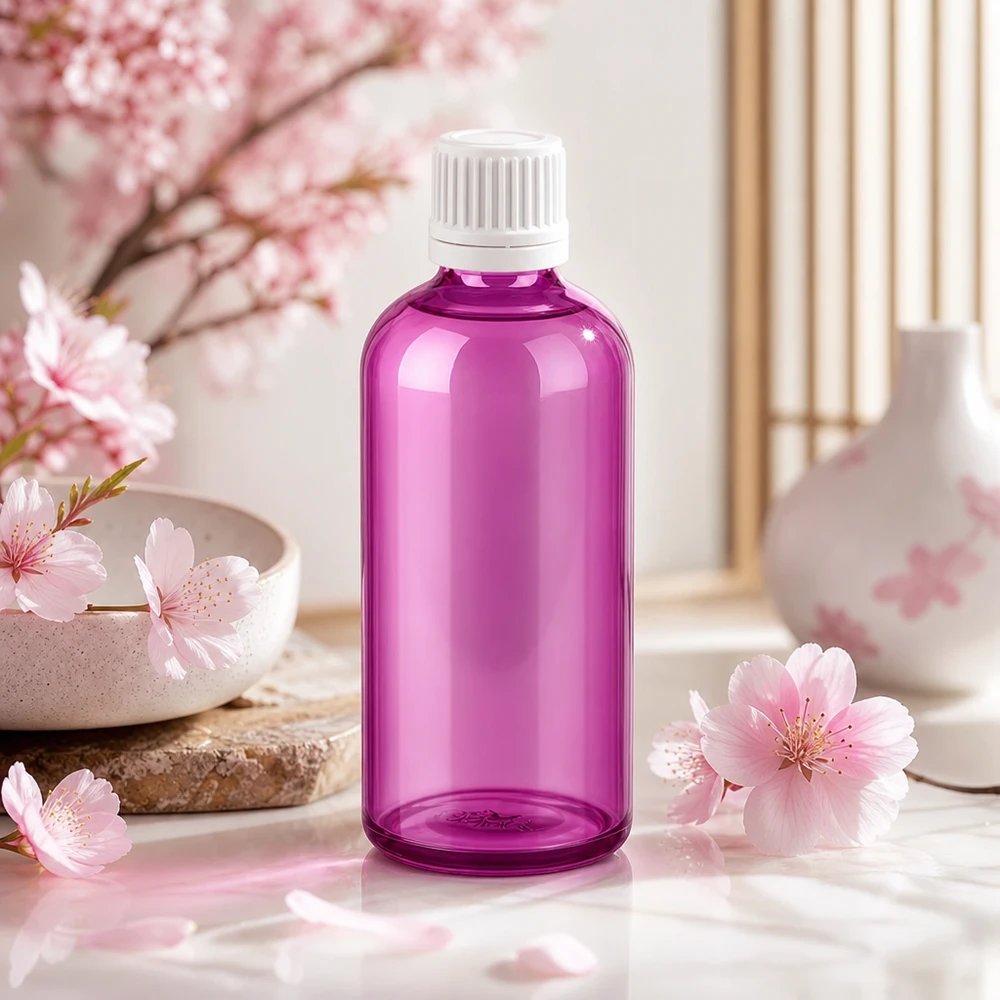 Flacon 100ml bouchon à vis 11mm blanc Originalité Bouchon à vis PurpleLine UT18/100 Flacon violet de 100 ml au design ergonomique et au bouchon blanc pour une utilisation facile dans le bien-être