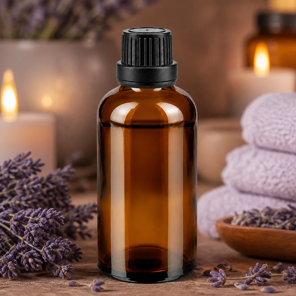 Flacon opac en verre brun de 50 ml avec bouchon à vis à l'épreuve des enfants, destiné à l'aromathérapie