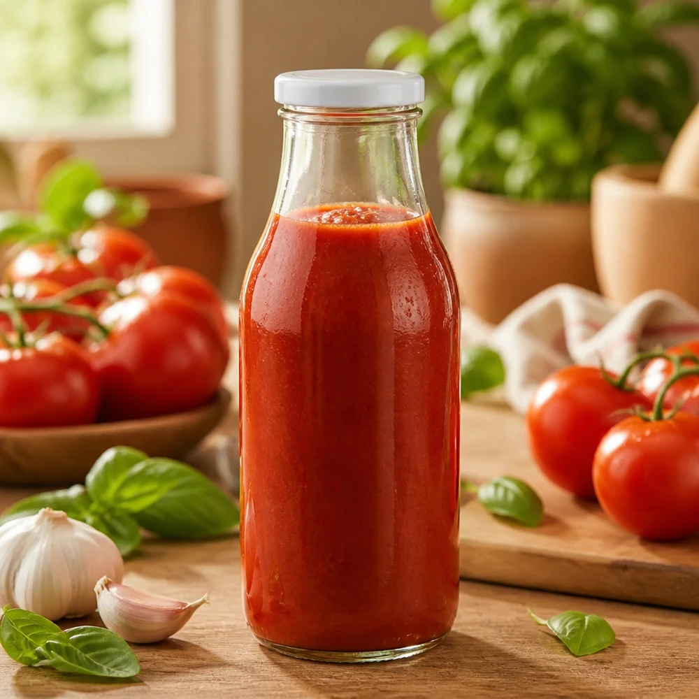 Petite bouteille en verre de 330 ml avec bouchon UNiTWIST BasicSeal blanc, idéale pour les sauces maison