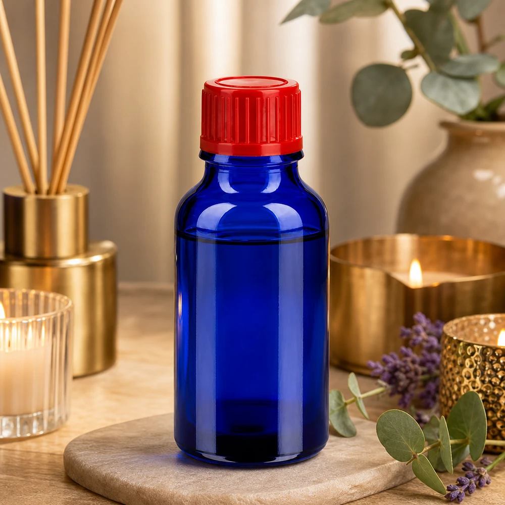 Flacon 20ml 11mm SV rouge STD BlueLine UT18/20 Bouteille en verre robuste de 20 ml avec bouchon rouge à l'épreuve des enfants pour un usage domestique