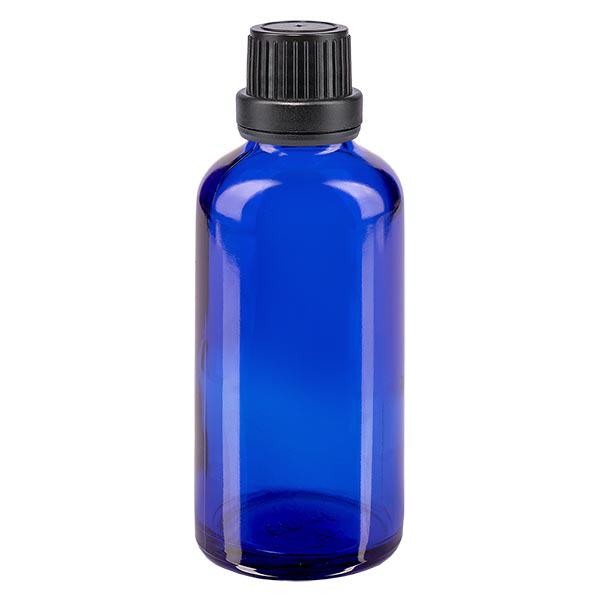 Flacon à pharmacie bleu 50ml bouchon inviolabilité 2mm noir Flacon à pharmacie bleu 50ml bouchon inviolabilité 2mm noir