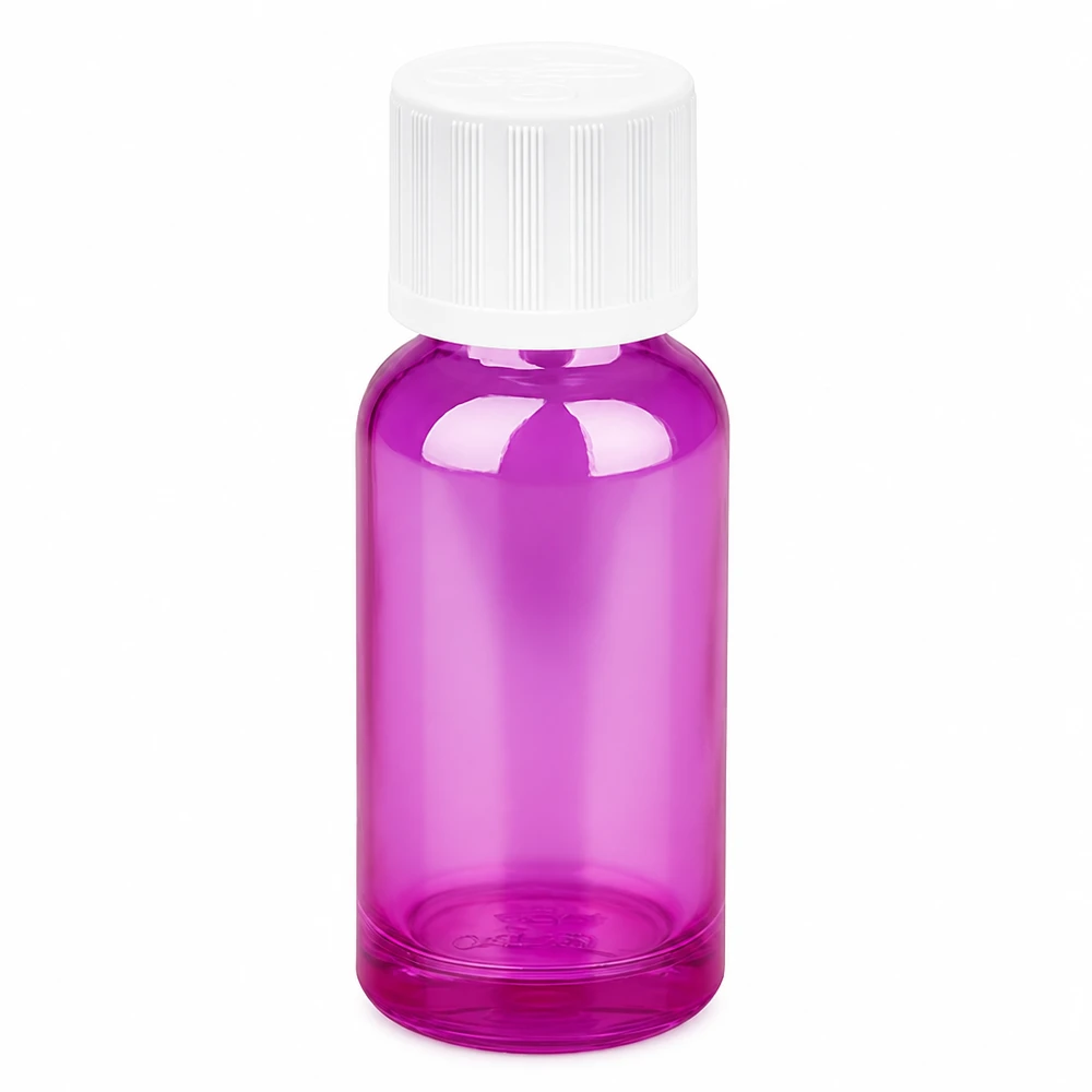 Flacon 20ml bouchon à vis 11mm blanc standard sécurité enfant PurpleLine UT18/20 Bouteille compacte de 20 ml en verre de haute qualité dans un violet élégant pour le laboratoire et la pharmacie