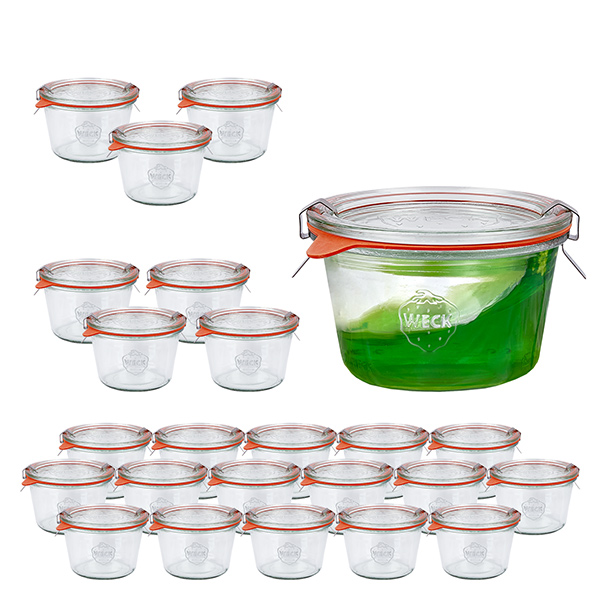 24 pots Weck de 370ml avec 24 couvercles en verre 24 pots Weck de 370ml avec 24 couvercles en verre