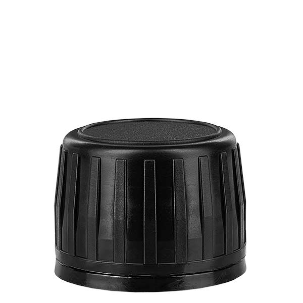 Bouchon à vis 28mm noir pour flacon médical avec bague OV Bouchon à vis 28mm noir pour flacon médical avec bague OV