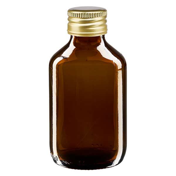 Bouteille médicale de 150ml brune avec bouchon en aluminium or