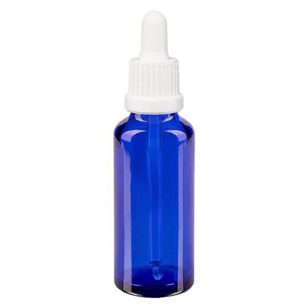 Flacon bleu 30 ml + pipette blanche à système d'inviolabilité Flacon bleu 30 ml + pipette blanche à système d'inviolabilité
