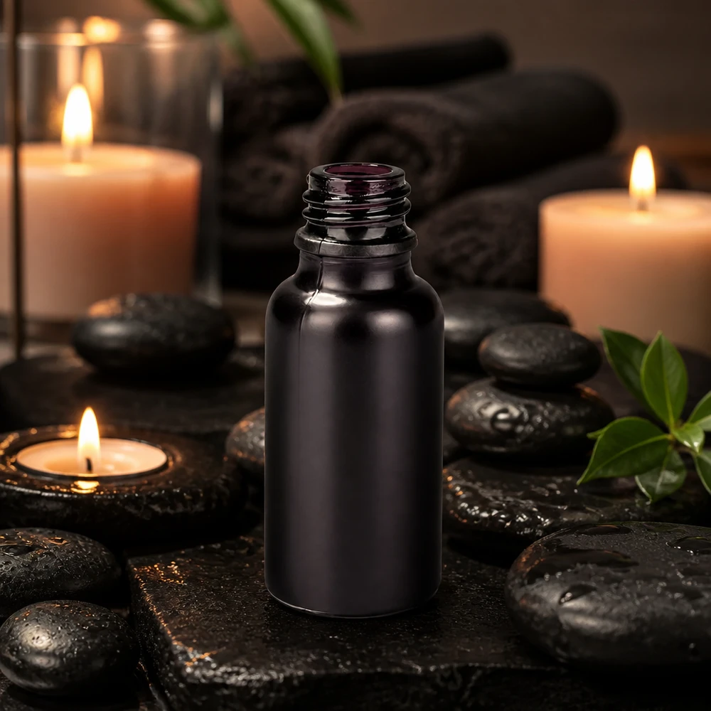 Flacon à pharmacie 20ml BlackLine UT18/20 UNiTWIST Bouteille de protection contre la lumière 20ml BlackLine en verre noir opaque pour les substances sensibles à la lumière