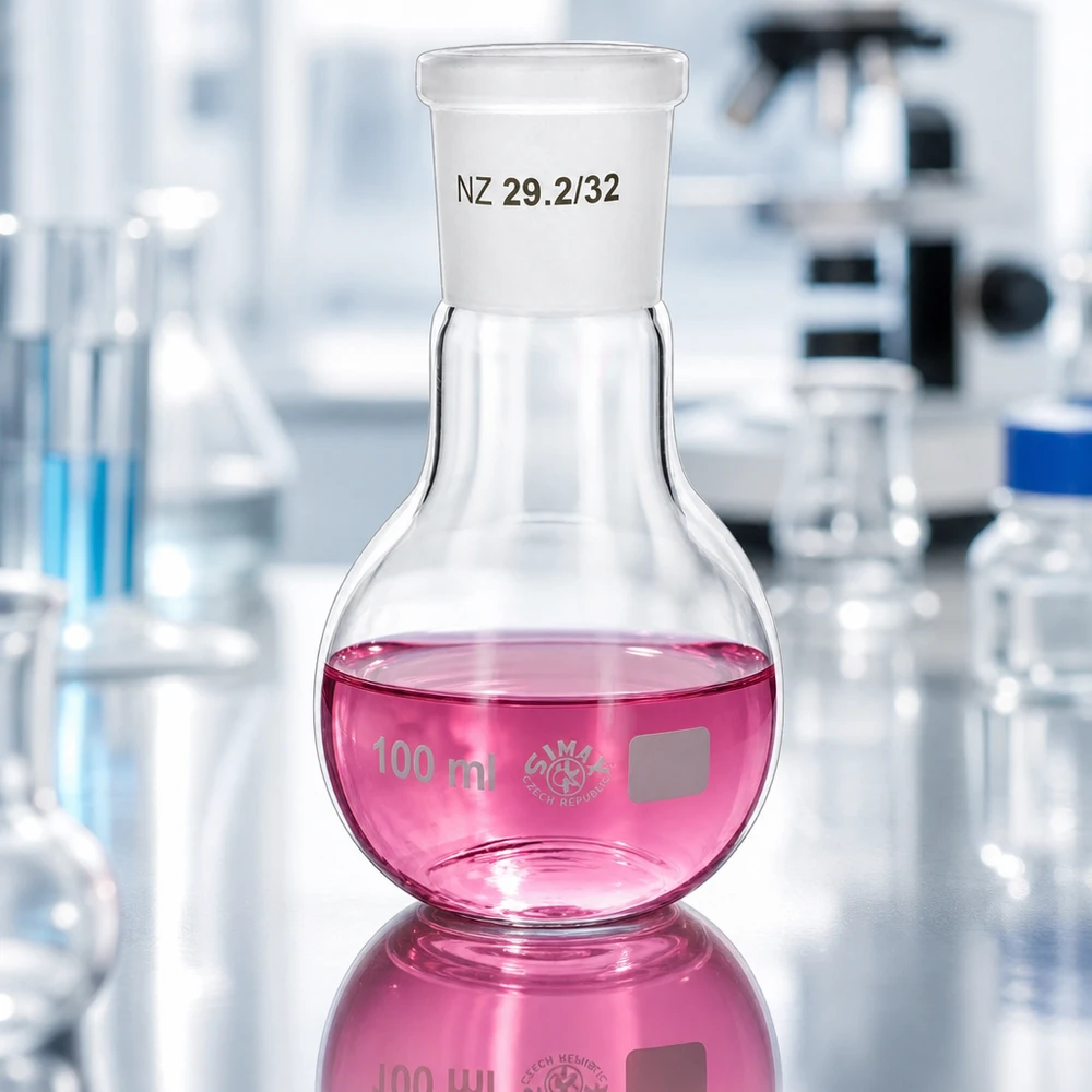 Ballon à fond plat 100 ml à col large, en verre borosilicate avec rodage normalisé 29/32 Ballon de laboratoire résistant aux produits chimiques 100ml pour les procédures analytiques avec NS 29/32 rodage standard