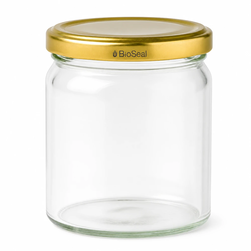 408ml Verre rond avec couvercle BioSeal or UNiTWIST UNiTWIST Runda408 Pot de conservation avec couvercle TO82 BioSeal doré - pot en verre rond pour la mise en conserve et la conservation