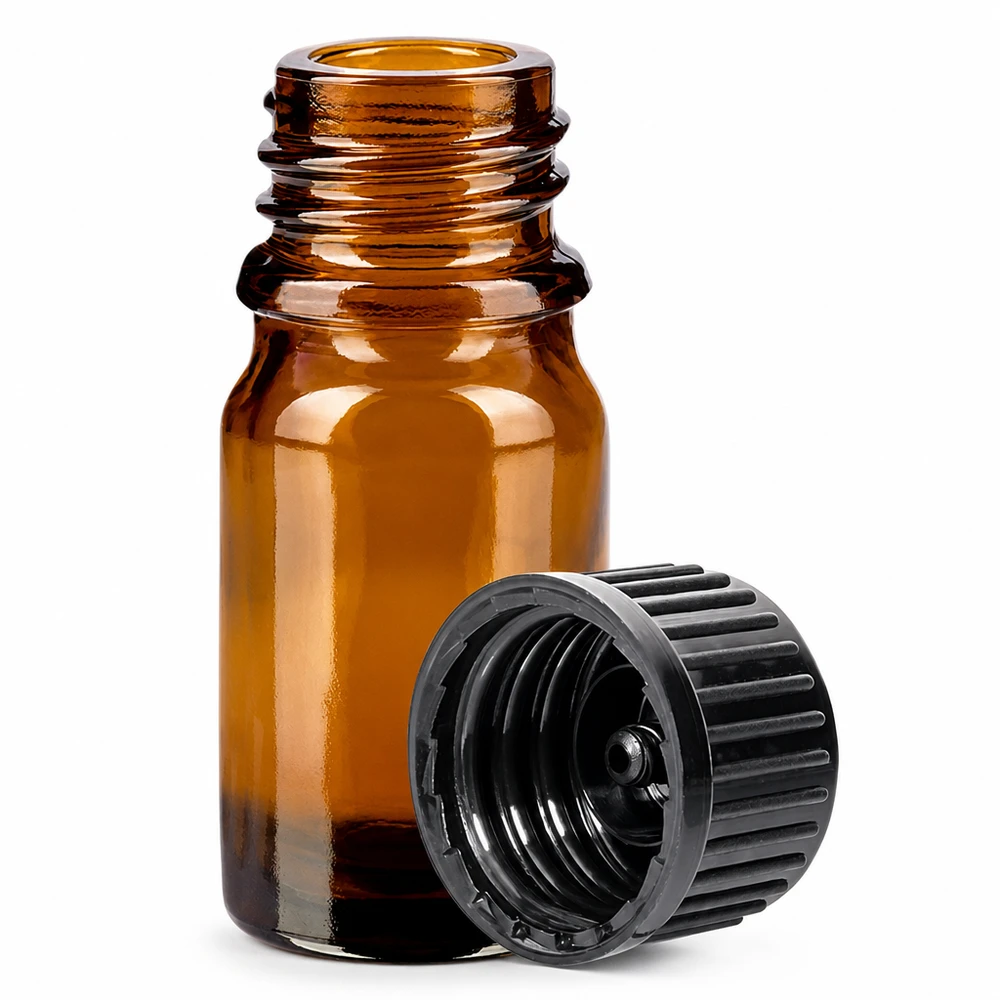 Flacon 5ml 11mm SV noir STD BrownLine UT18/5 Petit flacon de pharmacie de 5ml en verre brun avec bouchon cannelé pour médicaments