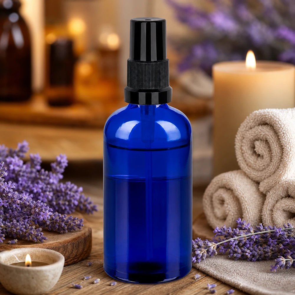 Vaporisateur 100ml noir STD BlueLine UT18/100 Flacon vaporisateur de 100ml de haute qualité en verre bleu - STD BlueLine UT18/100 pour l'aromathérapie