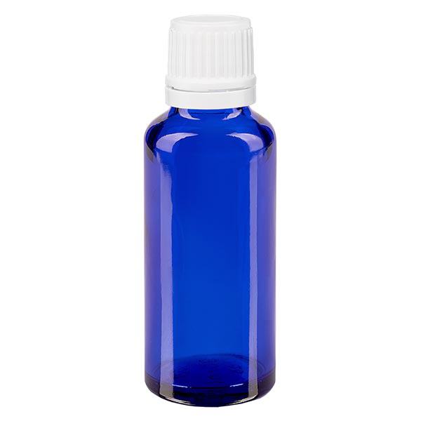 Flacon à pharmacie bleu 30ml bouchon compte-gouttes 1.2mm blanc bouchon inviolabilité Flacon à pharmacie bleu 30ml bouchon compte-gouttes 1.2mm blanc bouchon inviolabilité