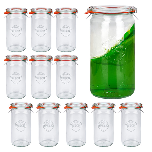 Set de 12 bocaux cylindriques Weck 340ml avec 12 couvercles en verre