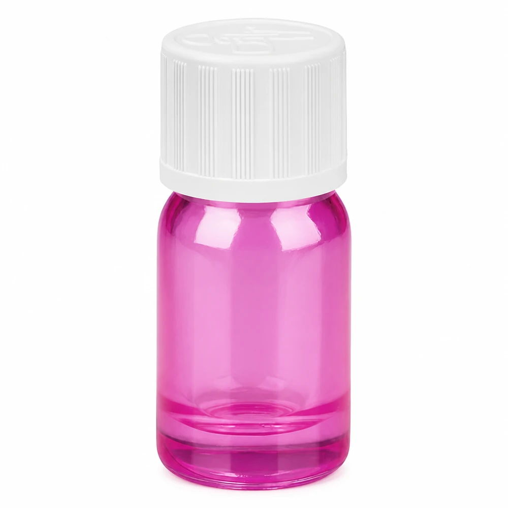 Flacon 5ml bouchon à vis 11mm blanc standard sécurité enfant PurpleLine UT18/5 Bouteille en verre de haute qualité au design Purple-Line avec protection UV pour les substances sensibles à la lumière