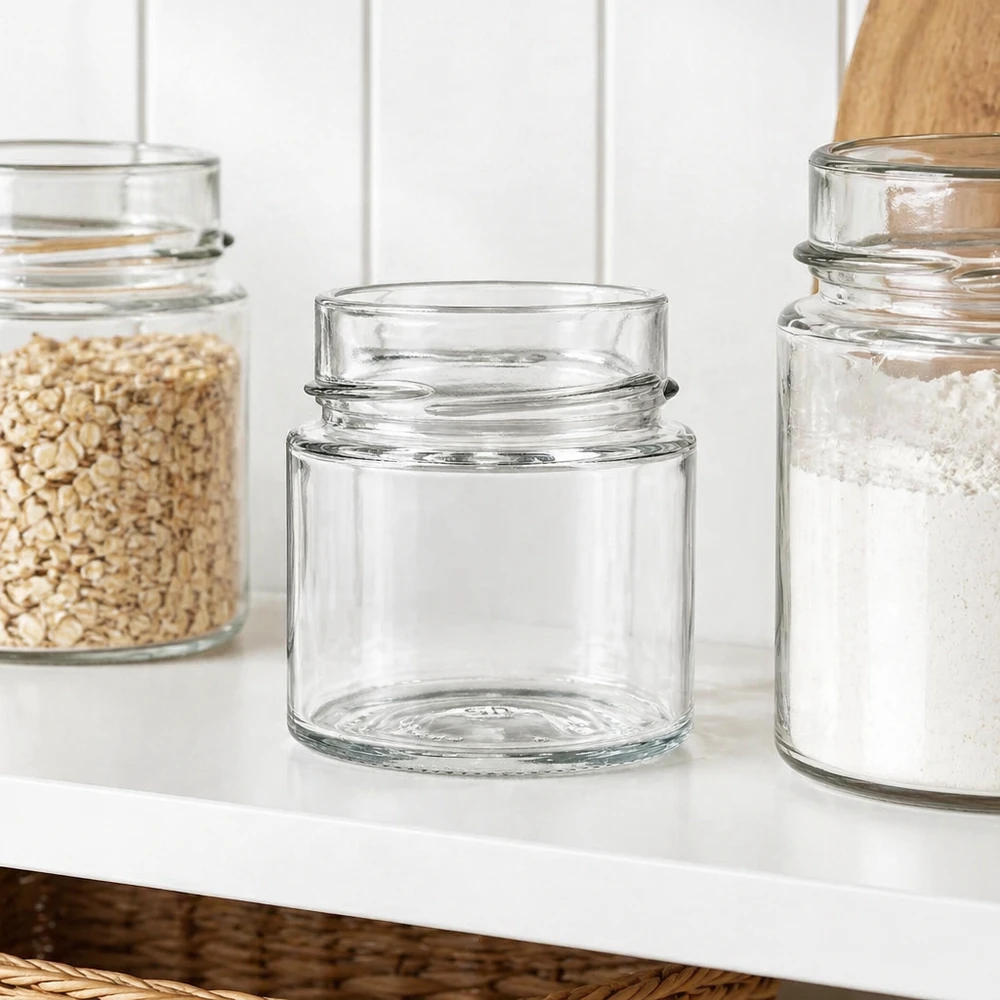 135ml Verre rond sans couvercle (TO58deep) UNiTWIST UNiTWIST Runda135 Verre rond 135ml TO58deep Récipient en verre vide pour la cuisine Rangement à côté des bocaux à provisions remplis