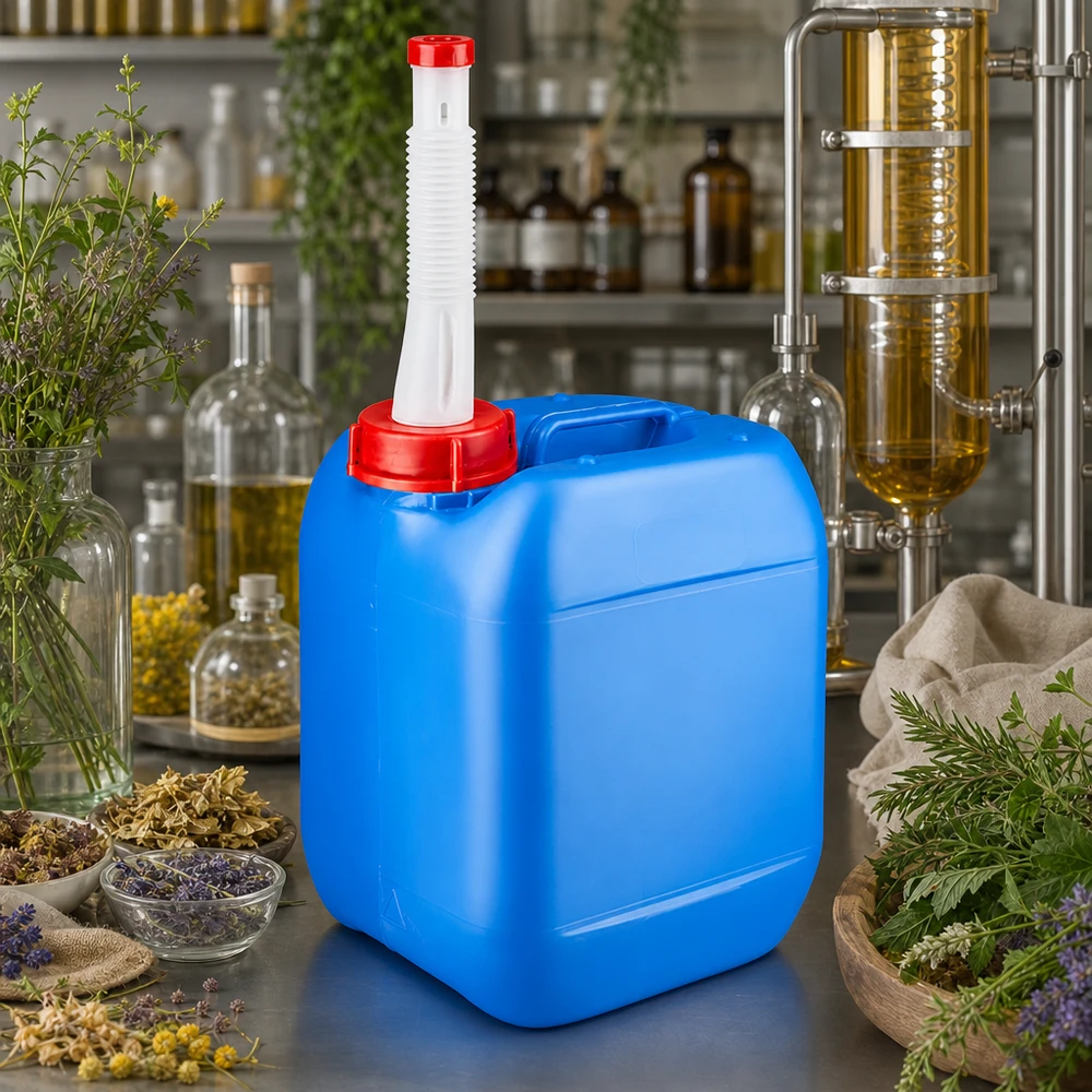 Bidon en plastique portable de 5 litres avec bouchon à vis rouge et bec verseur souple