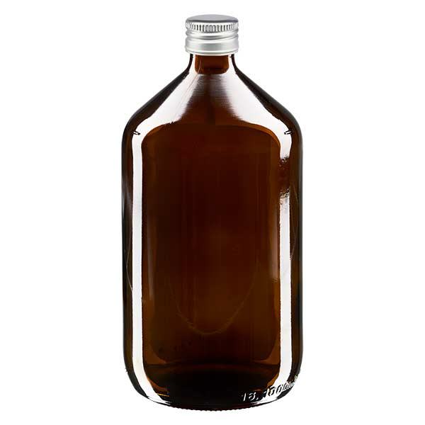 Flacon médical de 1000ml brun avec bouchon en aluminium argenté