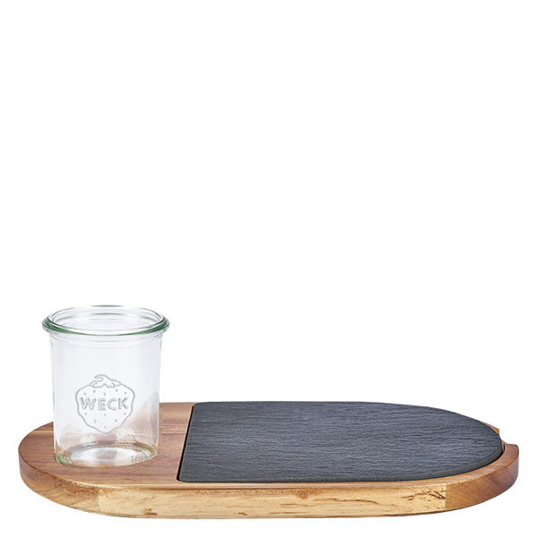 Plateau de présentation en bois daulne massif pour 3 bocaux Weck RR60