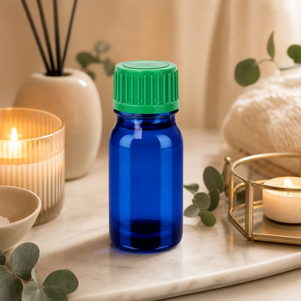 Flacon compte-goutte 5ml 0.8mm vert STD BlueLine UT18/5 Flacon en verre bleu compact de 5 ml avec bouchon compte-gouttes ergonomique pour les déplacements