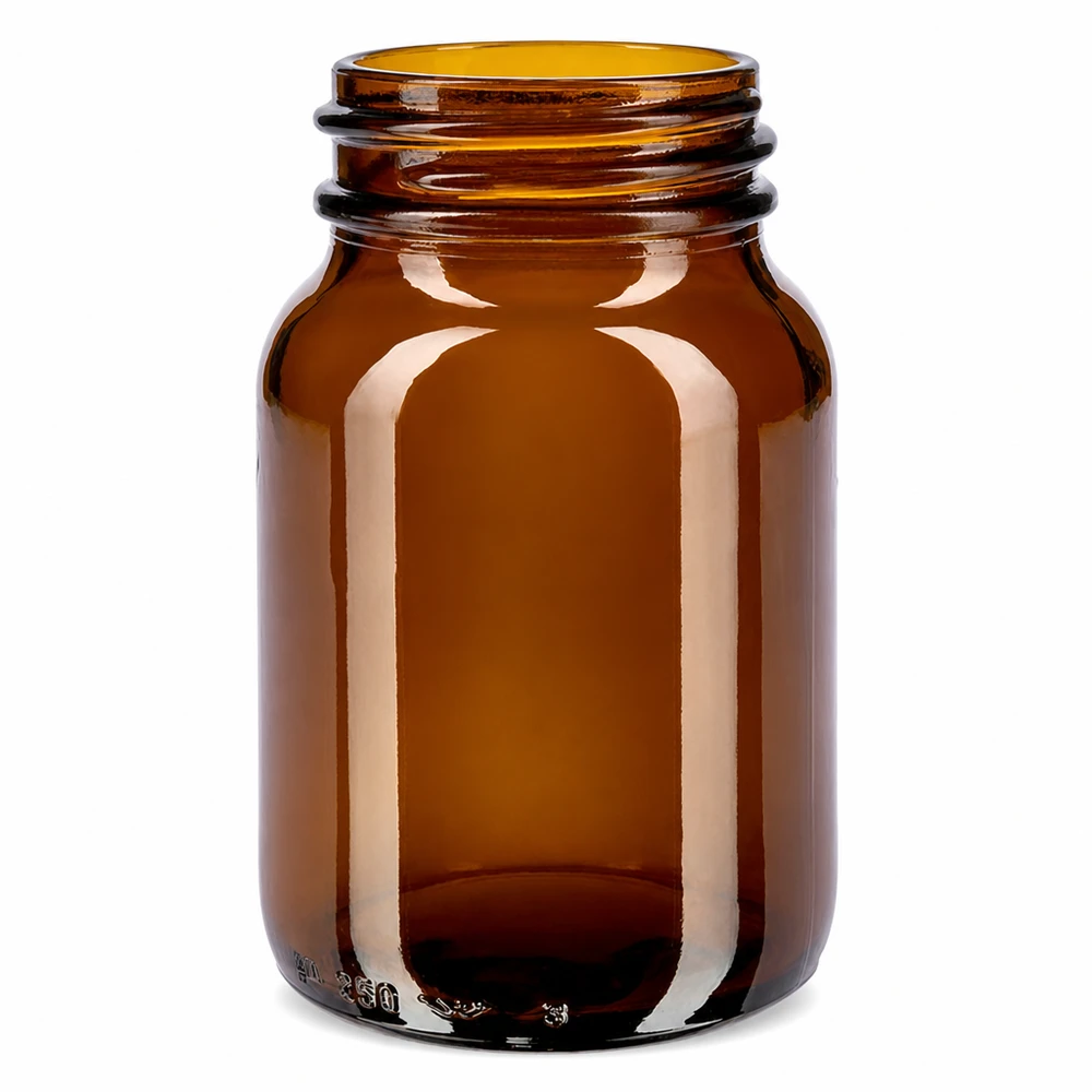 Bouteille en verre brun de 250 ml à large ouverture pour un remplissage facile