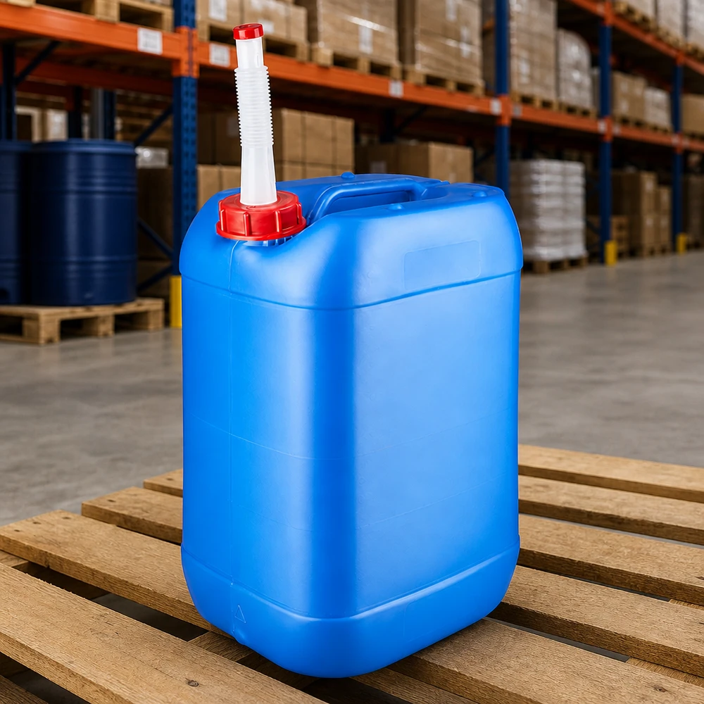 Bidon bleu de 25 litres avec bec verseur flexible, pour le stockage en toute sécurité de produits chimiques et de liquides