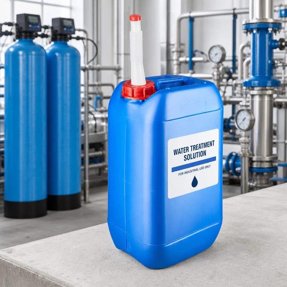 Bidon 15 litres bleu avec tube de vidange Flex Bidon rectangulaire bleu de 15 litres avec un bouchon à vis rouge et un bec verseur flexible
